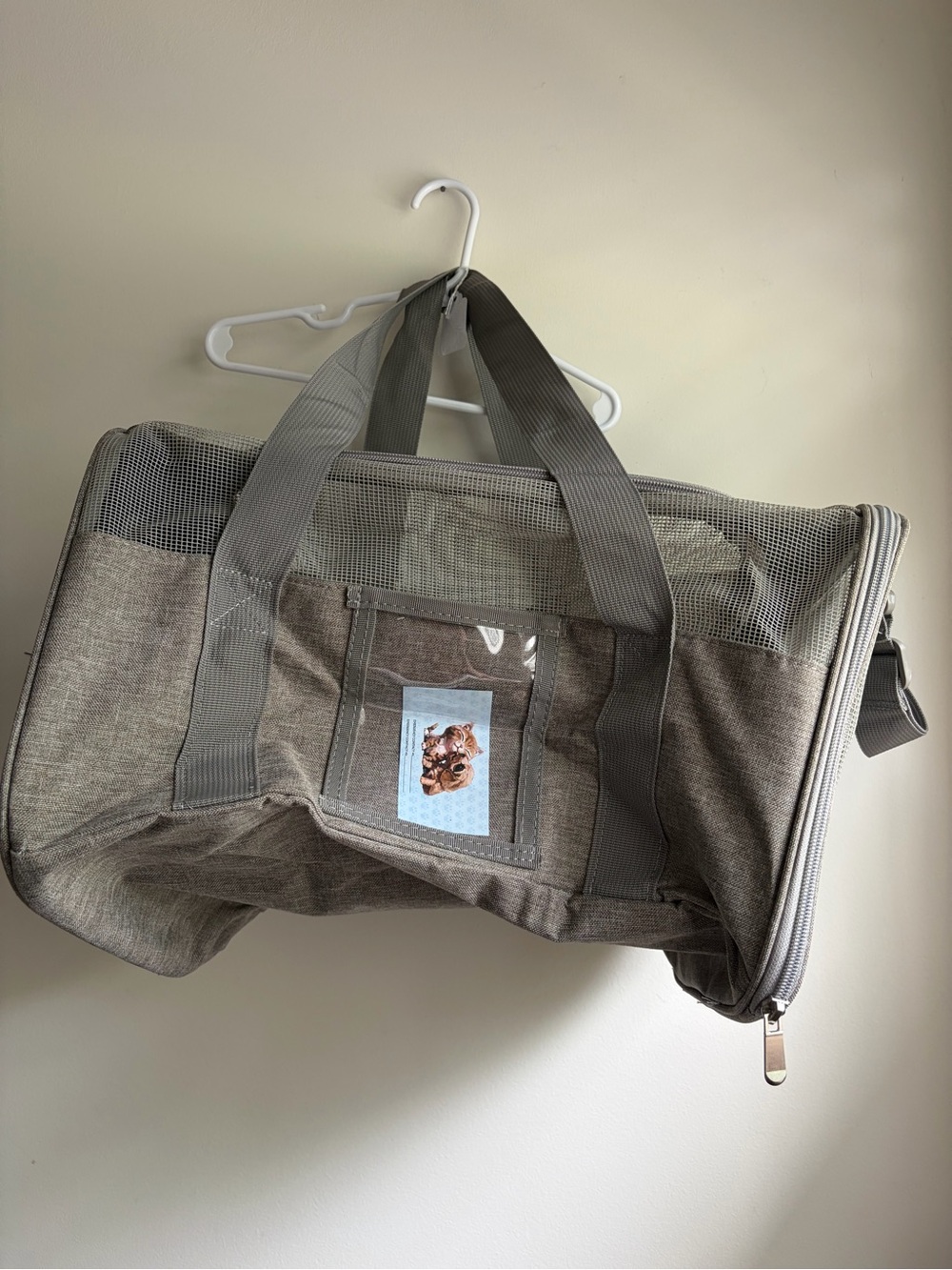 New 19” Pet Carrier Dog Bird Cat Bunny Gray Mesh Three Straps Padded Foldable